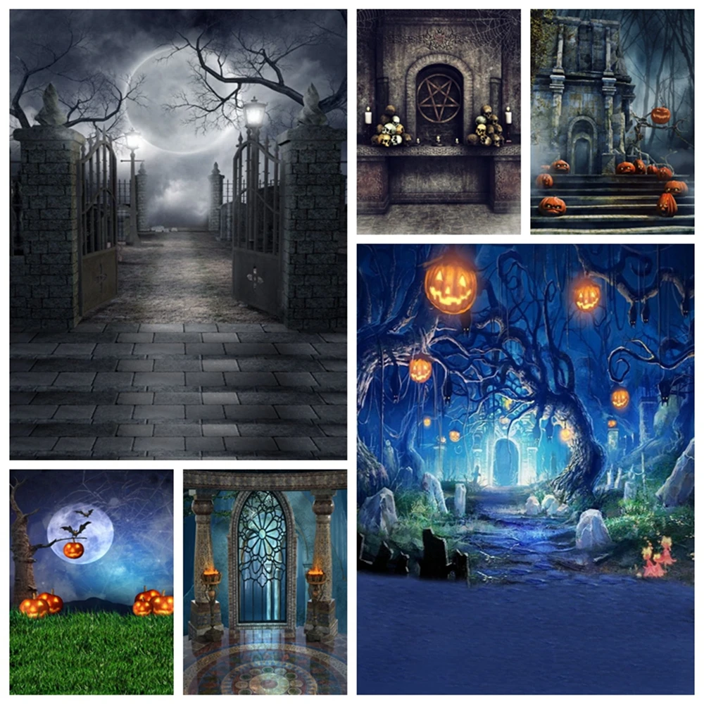 Фон для фотосъемки Yeele Хэллоуин тыква фонарь замок в лесу луна надгробие ребенок фон фотостудии Фотофон|Фон