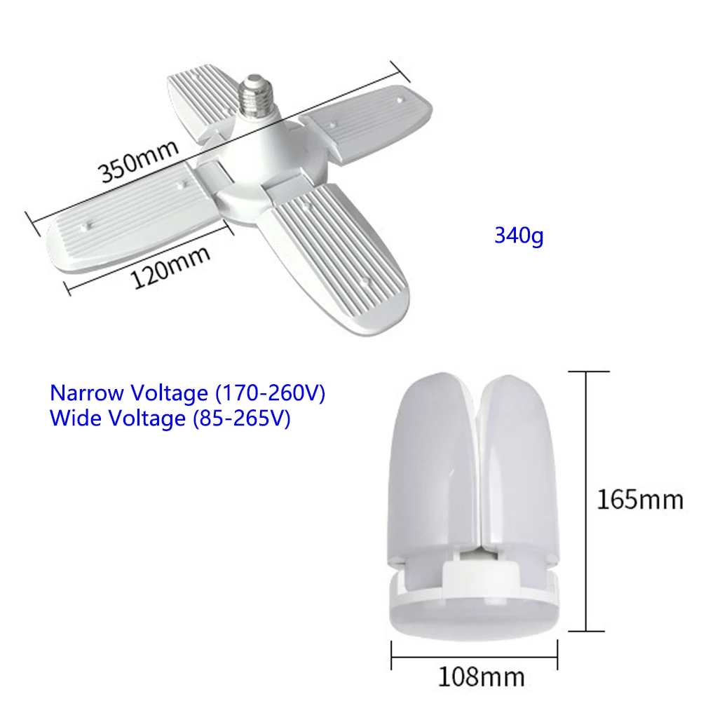 LED Garage Light Foldable 60W E27 Bulb 4 Fan Blades Deformable Ceiling Lighting 3000K/6500K AC85-260V for Workshop Warehouse | Лампы и