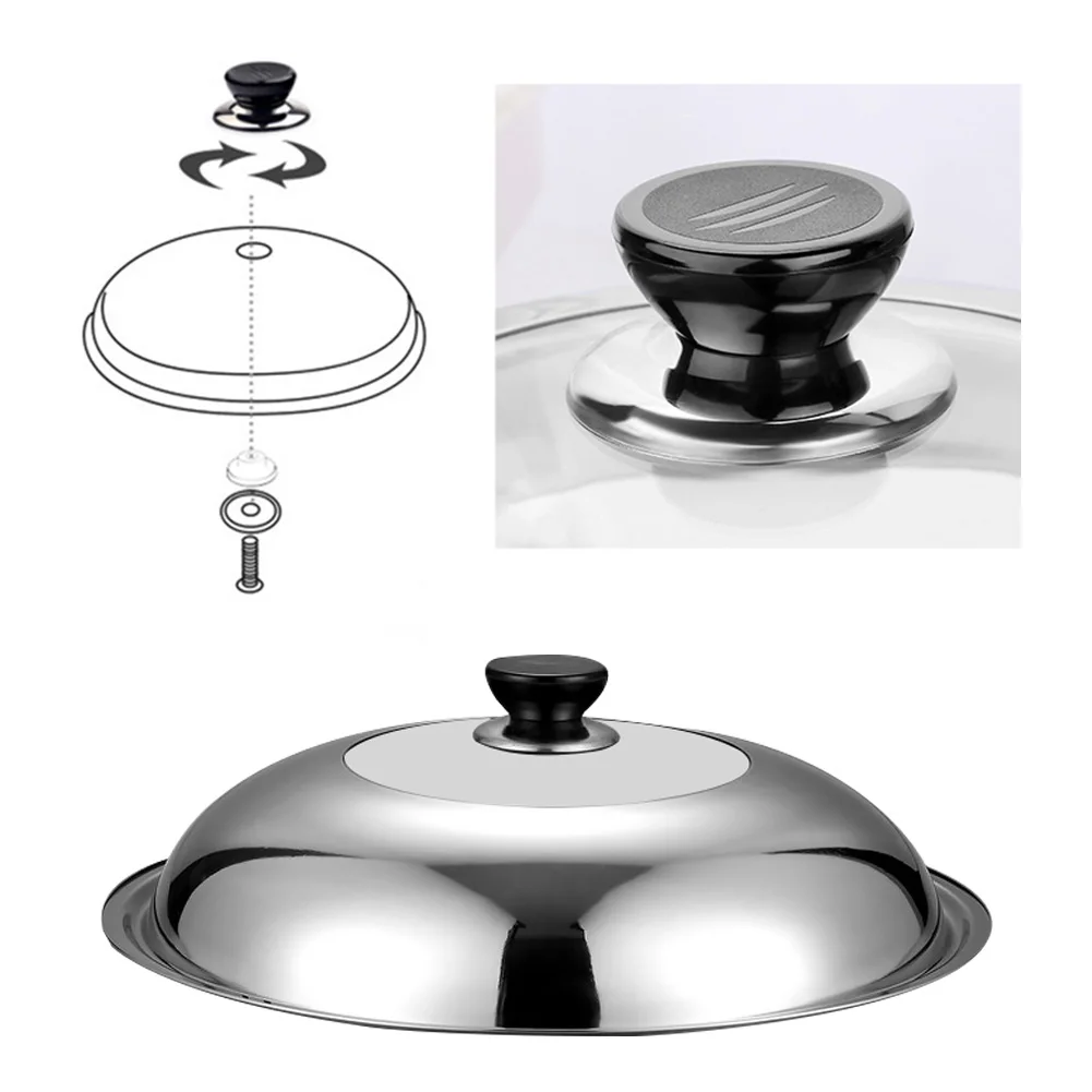 

Steamer Tempered Glass Cover Stainless Steel Round Button Frying Pan Visible Cooking Pot Cover Griddle Kitchen Accessories Tools