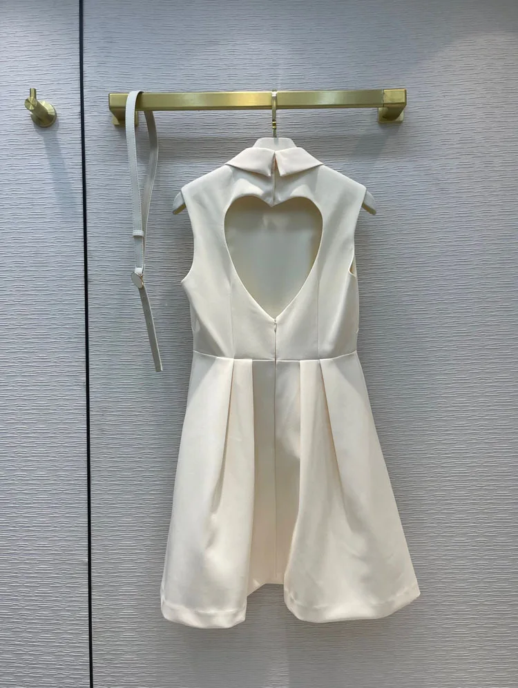 

High Street Solid Dress for Women Back Hollow Out Design Lapel Dress High-end Brand 3D Cut Slim A-line Dresses Lady Autumn 2021