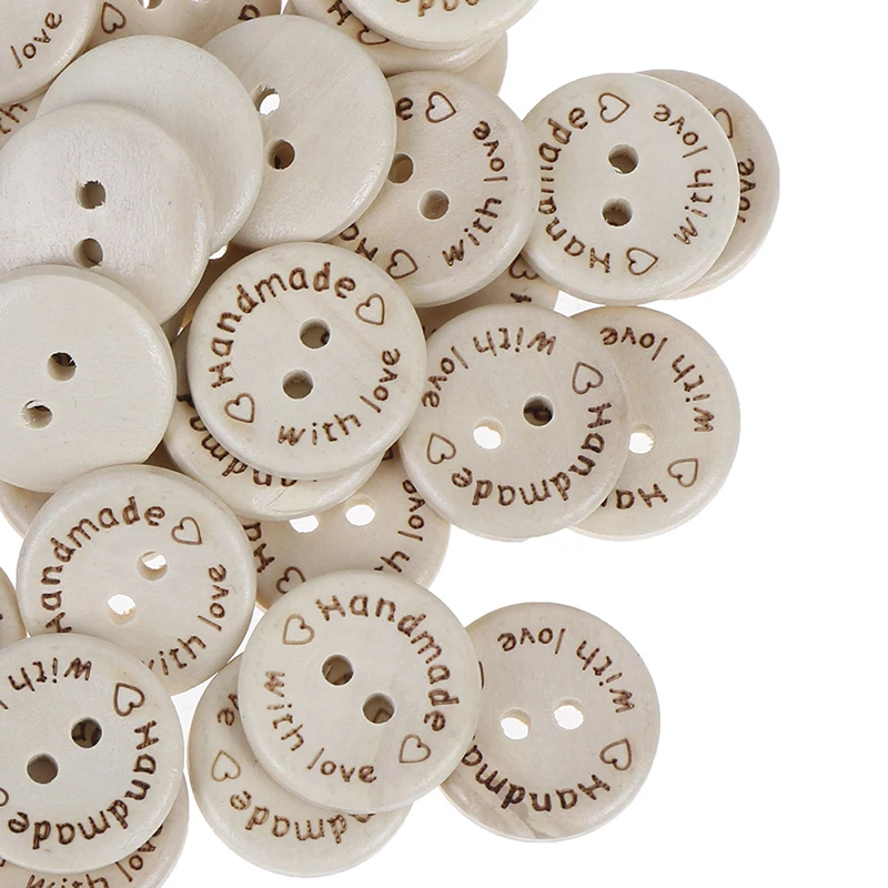 50 шт. ручной работы с любовью деревянные круглые пуговицы 2 отверстиями 3 размера