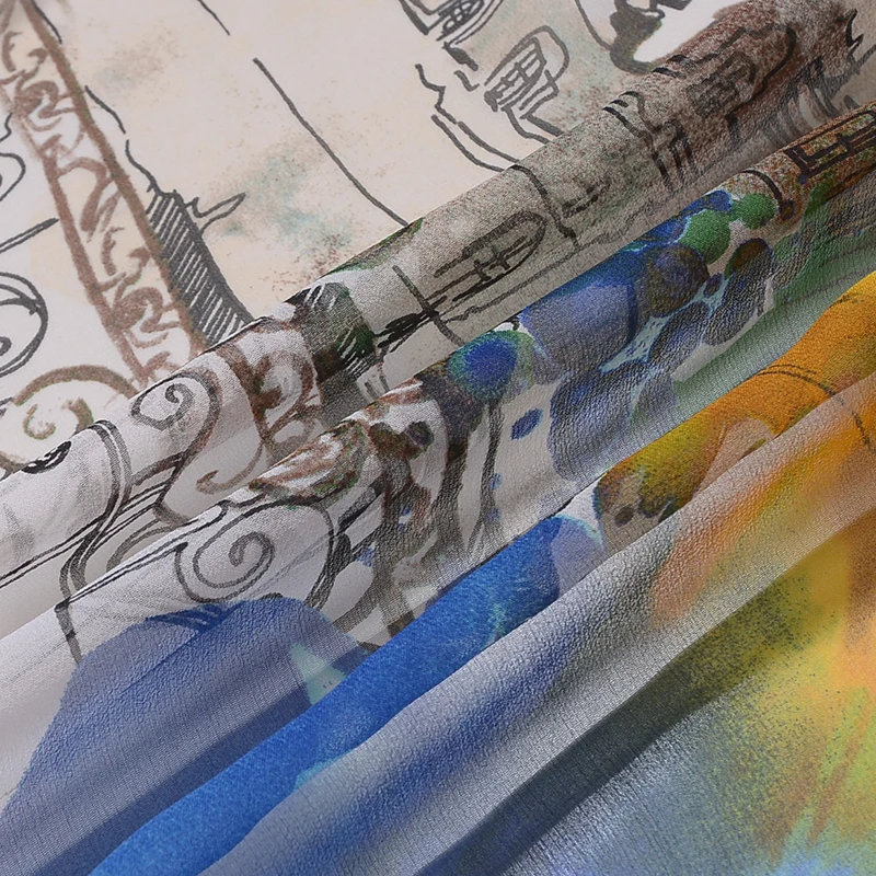HYSK 100% натуральный шелк жоржет ткань 8 2 мм 140 см Цветочный абстрактный пейзаж