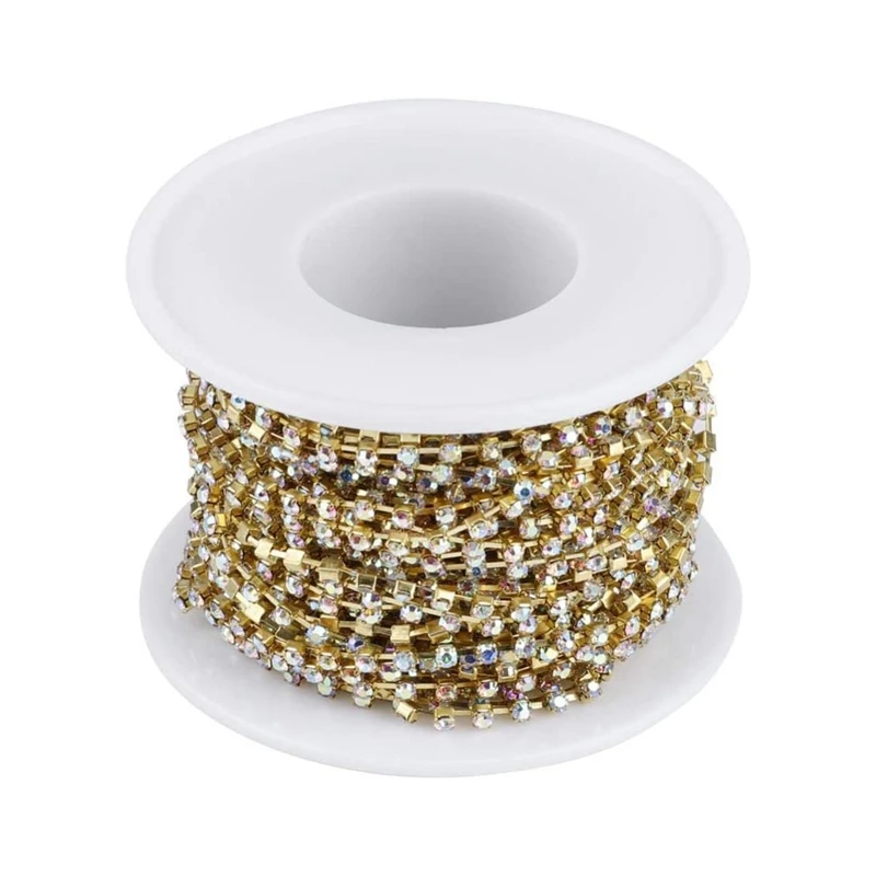 

1 Roll Rhinestone Chain Gold/Silver Crystal Chain DIY Necklace Jewelry Phone Case Dress Wedding Decoration 3.6mm