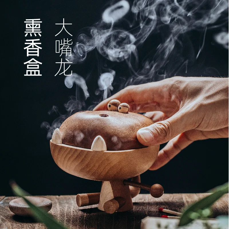 Wooden Angry Big Mouth Dragon Figurine Incense Burner Candy Storage Box Home Decor Modern Wood Craft Desk Decoration Accessories | Дом и сад