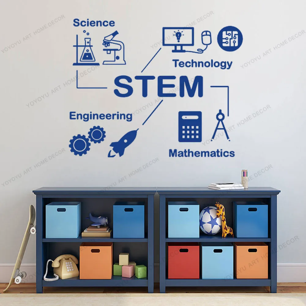 Наклейка на стену STEM CX753 научная техника математика научный сотрудник школа