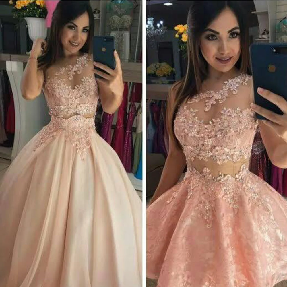 

Румяна розовая Кружевная аппликация платья для Quinceanera 2021 2 в 1 на одно плечо Pealrs короткие бусины для выпусквечерние вечера платья для вечерин...