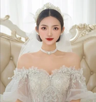 new handmade pearl tiara crown with veils elegant bridal wedding hair jewelry