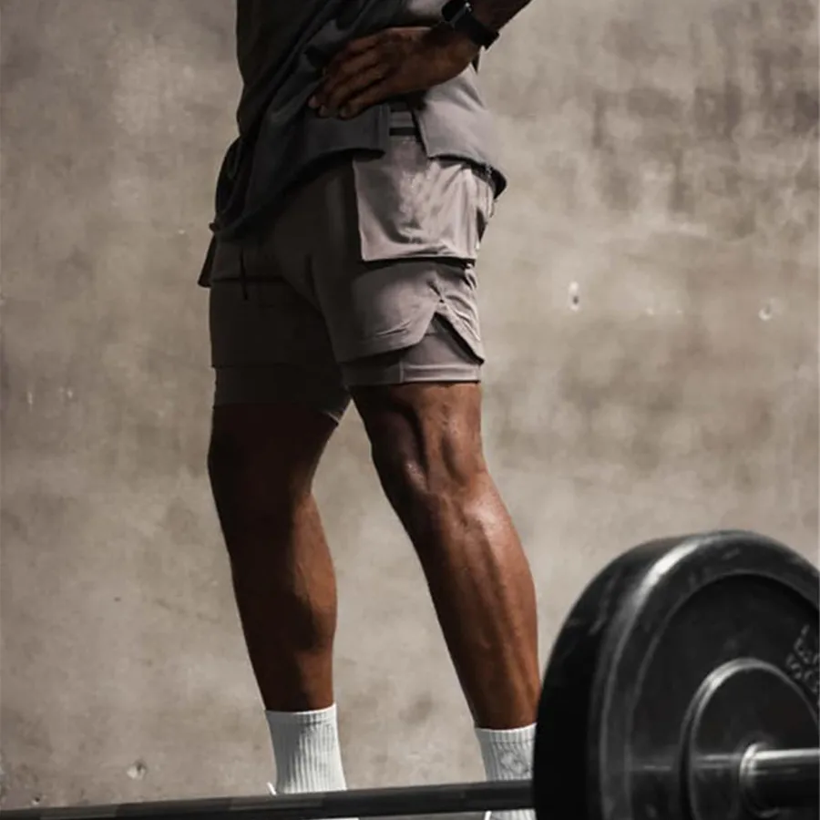Фото Шорты мужские спортивные двухслойные быстросохнущие бермуды для спортзала