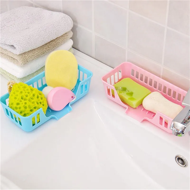 

Plastic Dish Sponge Soap Drain Shelf Rack Holder Box Kitchen Soap Dish Bathroom Sink Storage Basket 3 Colors