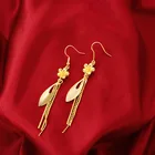 Модные элегантные длинные серьги-кисточки с золотым покрытием 14 к для женщин, свадебные ювелирные изделия, изысканные серьги в форме листьев