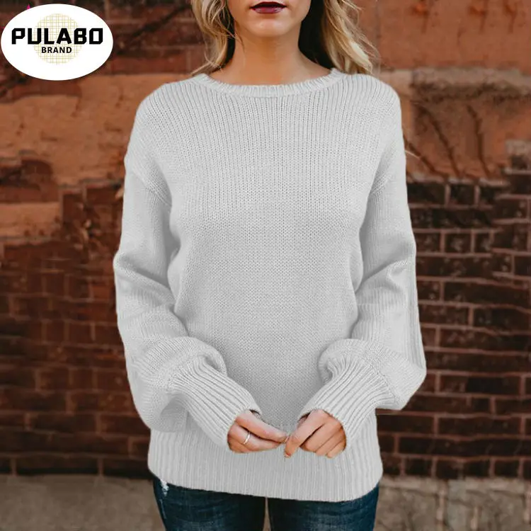 Женский трикотажный свитер с открытой спиной пуловер круглым вырезом и бантом