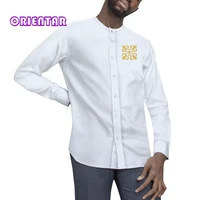 fashion style african clothes mens shirt o neck long sleeve tops with chest applique custom made party dashiki for men wyn1708