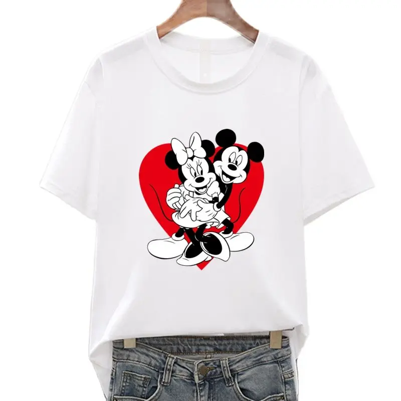 

Mickey Minnie Mouse Woman T-shirts Disney Summer 2021 Tee Shirt Short Sleeve White T Shirt Women Casual Hipster Oversized Tshirt