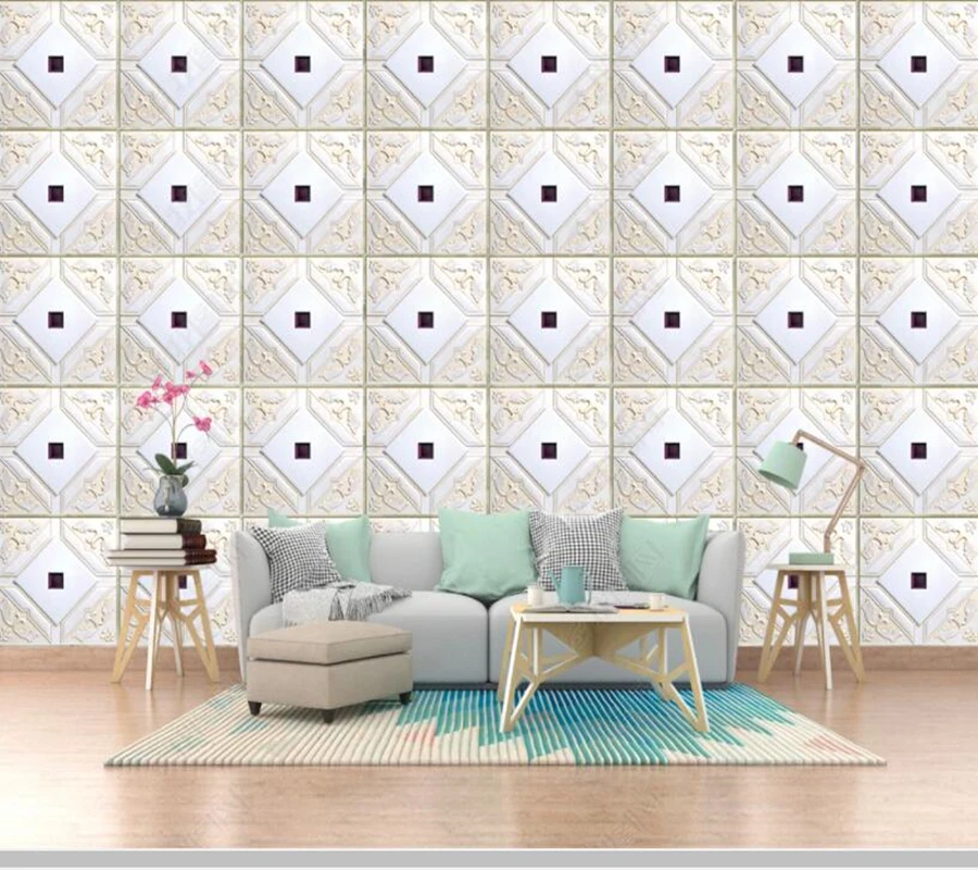 

Papel de parede luxury embossed lattice European white soft pack 3d wallpaper mural,living room bedroom wall papers home decor