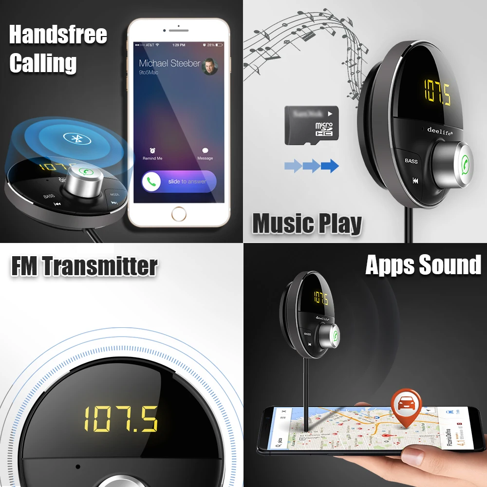 FM модулятор Deelife с Bluetooth Автомобильный MP3 плеер разъемом 3 5 мм AUX адаптер BT 0