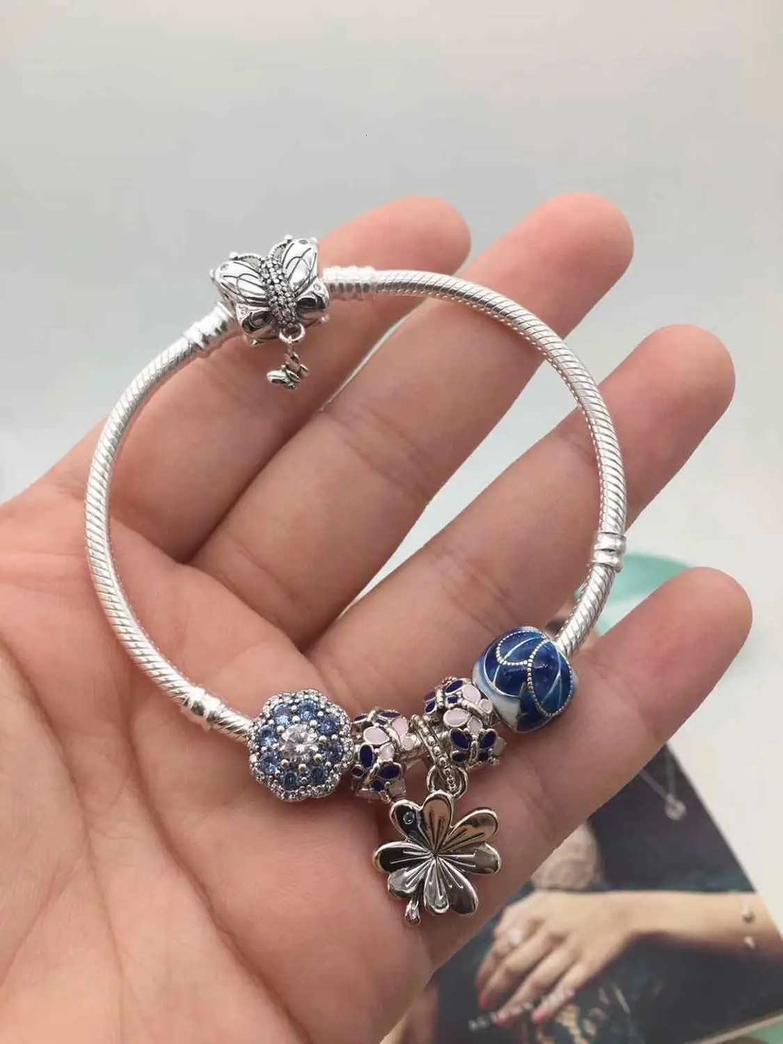 Высокое качество магазин 1:1 100% Серебро 925 пробы бабочка грузовой браслет