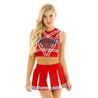 Женский Школьный костюм Cheerleader, Одежда для танцев, комплект из красной и синей летней юбки для девочек, укороченный топ, сексуальное платье