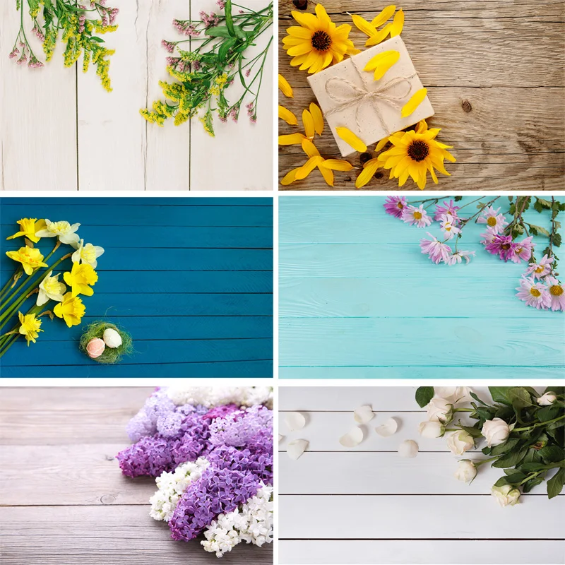 

SHENGYONGBAO Vinyl Custom Photography Backdrops Prop scenery+ Flower and Wooden Planks Photography Background 200207FK-00010