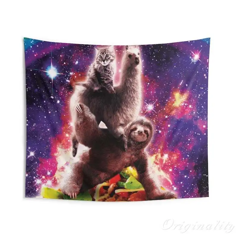 

Space Cat Llama Sloth Riding Taco Indoor Wall Tapestry