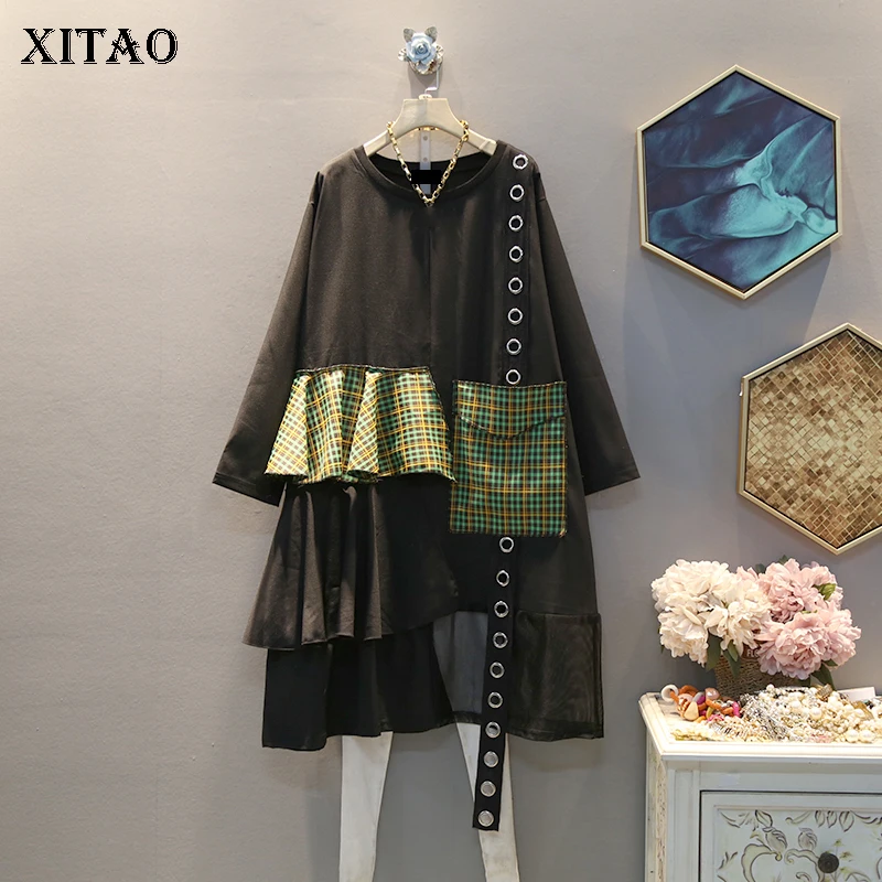 XITAO лоскутное плиссированное платье Модное Новое Женское 2020 весеннее элегантное