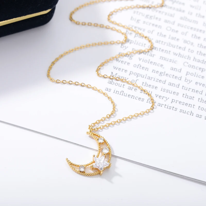 Ожерелья для женщин с рисунком Луна Звезды цирконами очаровательных высокого