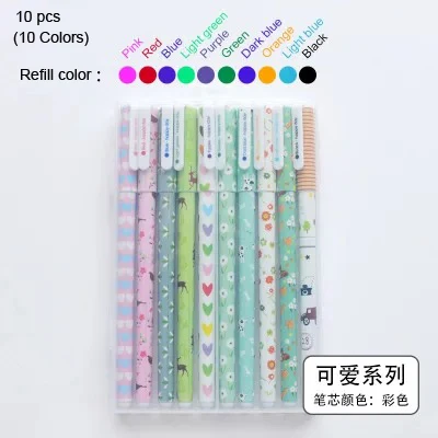 Cute 10 colors FULAIKATE модные канцелярские принадлежности Цветочный цвет воды ручка пользовательский цвет нейтральный черный вода 10 цветов Набор Студенческая офисная универсальная ручка - Цвет: Cute 10 colors