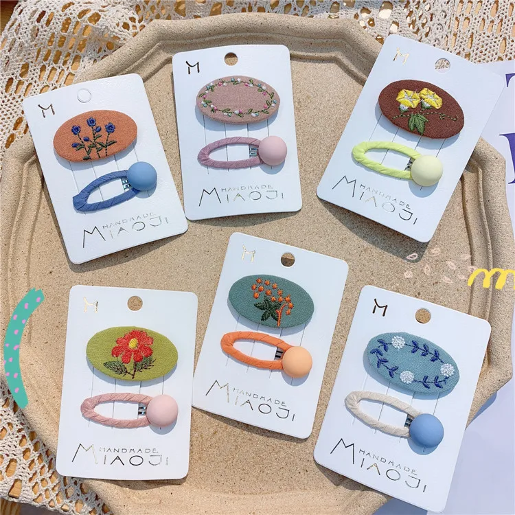 

2021 New Children's Flower Embroidery Hair Pins For Girls Baby Accessories Hair Clips Bb Clips Barrettes Hairpins Kids Headdress