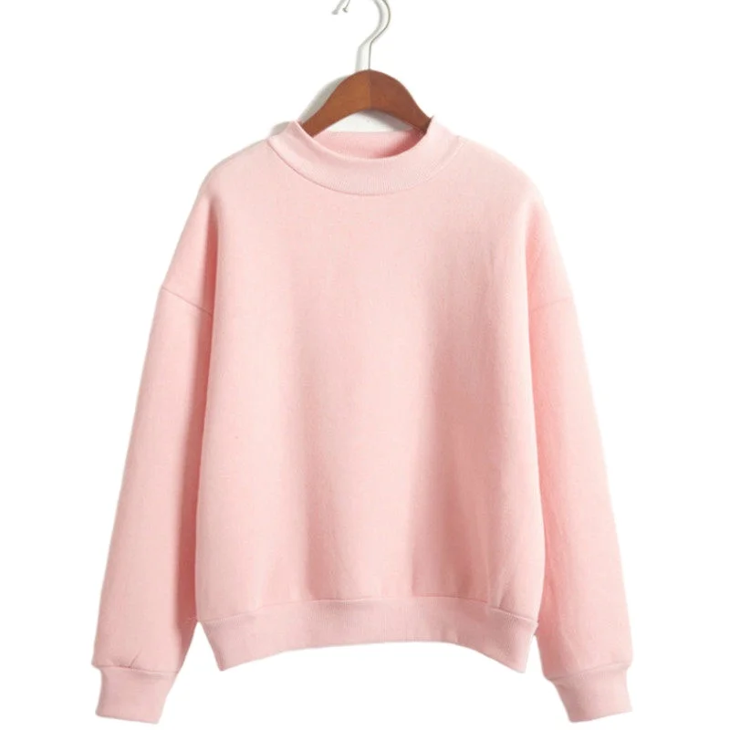 

Pink Hoodie Round Neck Long Sleeve Velvet Warm Sweatshirts Women Korean Fashion Hoodies Female Casual Pullovers Colors Winter