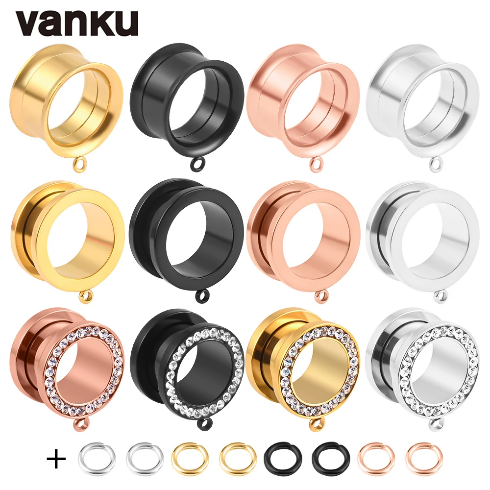 Vanku 2pcs DIY Dangle Double Flared Stainless Steel Ear Plugs Piercing Screw Tunnels Stretchers Body Jewelry Earrings Expander