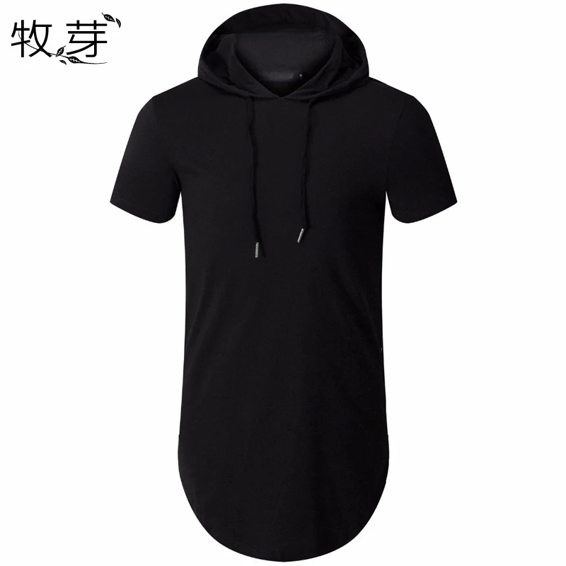 

New Arrived Men's Hipster Hip Hop Short Sleeve Hoodie Side Zipper T shirt Men short sleeve Hoodies Hooded design long hoodies