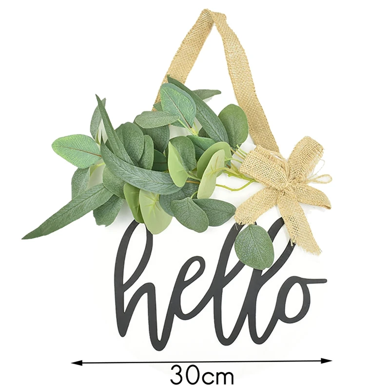 

Hello Sign for Front Door Decor Wreath, Round Wood Holiday Sign, Burlap Wooden Hanging Signs for Farmhouse Home Decor