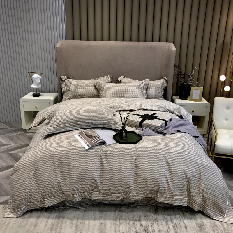 

Winter Frosted 4 PCS Set of Cotton Light Luxury Quilt Cover Plaid Duvet Bedding Sets for Home Textiles Bed Linens Family Double