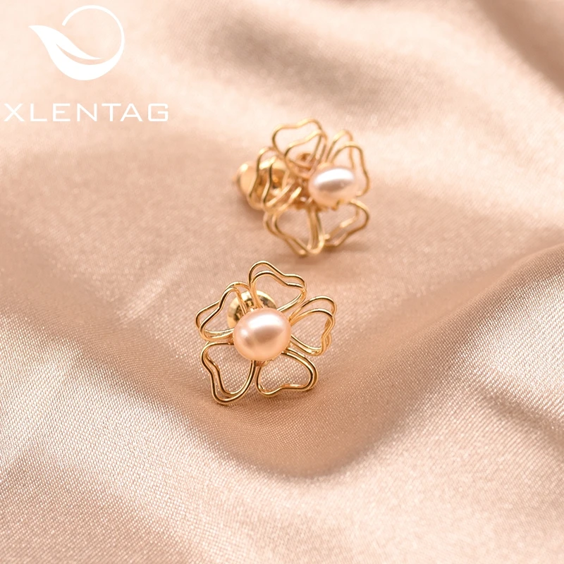 XlentAg настоящий пресноводный розовый жемчуг в форме цветка серьги-гвоздики для