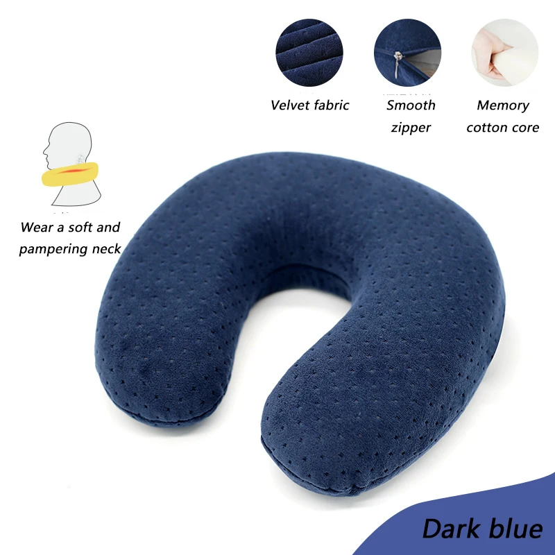 dark blue velvet U-образная медленный отскок пены памяти Soild подушка для шеи мягкий Автомобиль Полет офис поддержка шеи самолет Путешествия Подушка для отдыха головы - Цвет: dark blue velvet