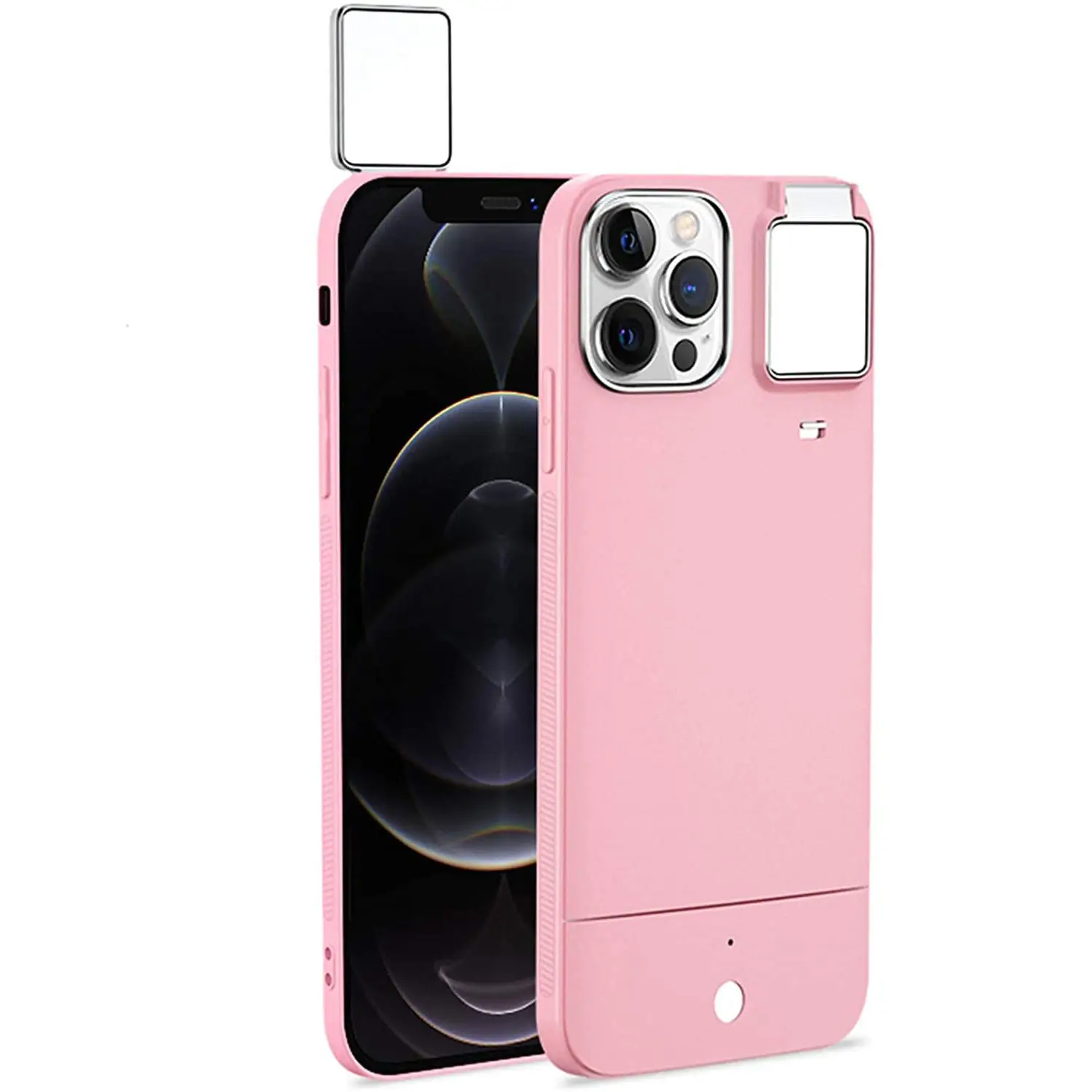 

Girl Selfie Square LED Ring Fill Light Phone Case with Ring Flashing Mobile Phone Case For iphone 12 11 X Huawei Samsung Series