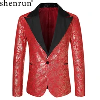 shenrun men blazers gold stamp red black blue tuxedo jackets wedding groom suit jacket singer host stage costume big peak lapel