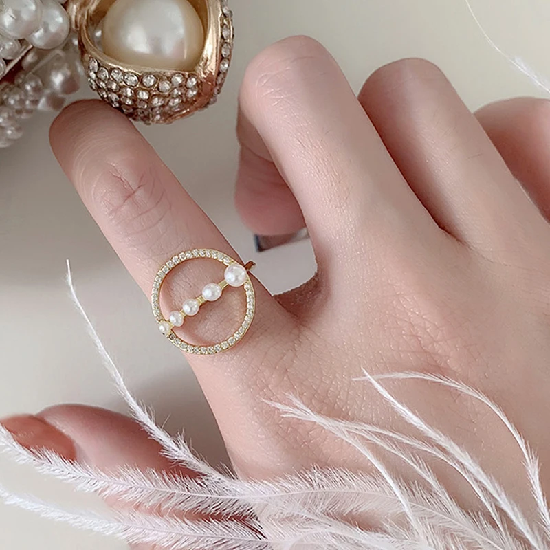 

PINKSEE Womens Open Rings Gold Chain Rings Knot Circle Joint Ring Pearl Finger Rings Party Trend Jewelry Gifts