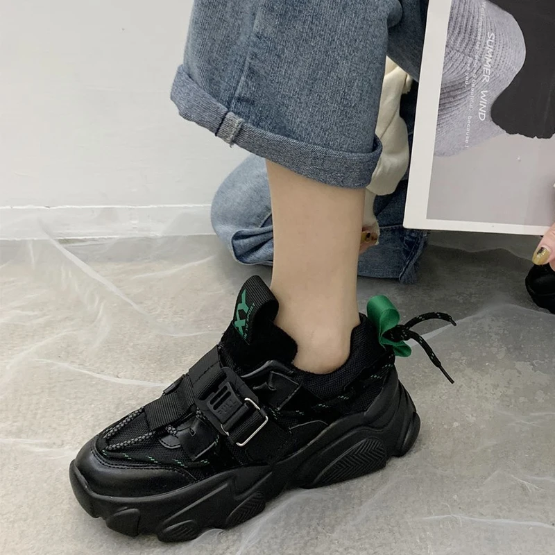 

2021 Women Black Platform Sneakers Autumn Winter Fashion Casual Vulcanized Dad Chunky Shoes Women Trainers Plus Size 35-43