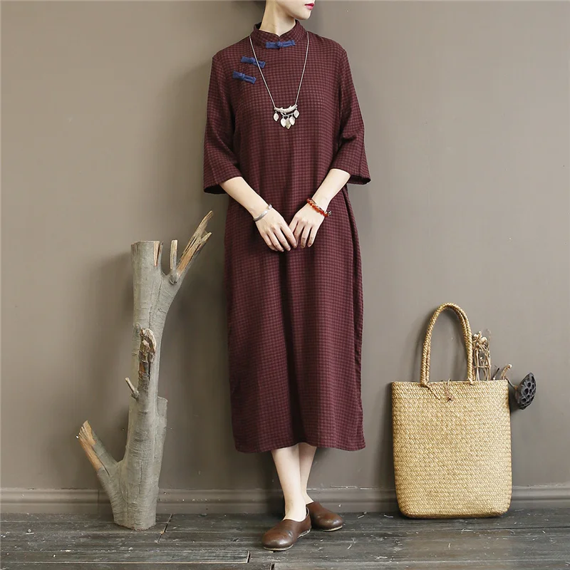 Женские клетчатые платья Johnature хлопковые винтажные Cheongsam 2021 весенние женские