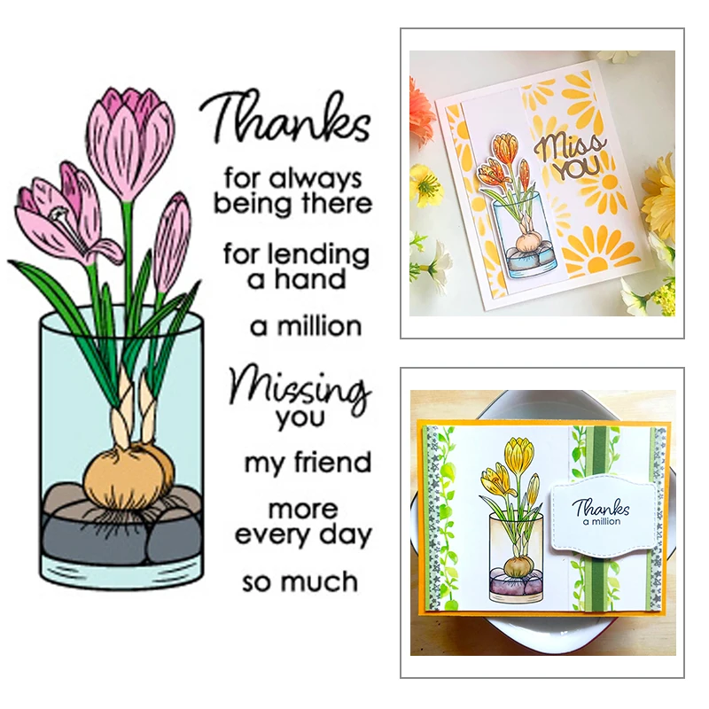 

2021 New Water Cup Plant Flower Clear Stamps and Metal Cutting Dies Sets For DIY Craft Making Paper Greeting Card Scrapbooking