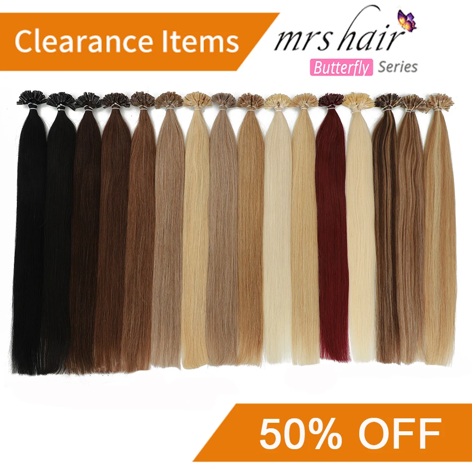 MRS HAIR 0,5 г/шт., 12 дюймов, накладные волосы, прямые, машинные, сделанные волосы Remy Nail, кератиновые, Предварительно Связанные человеческие волосы, 50 шт
