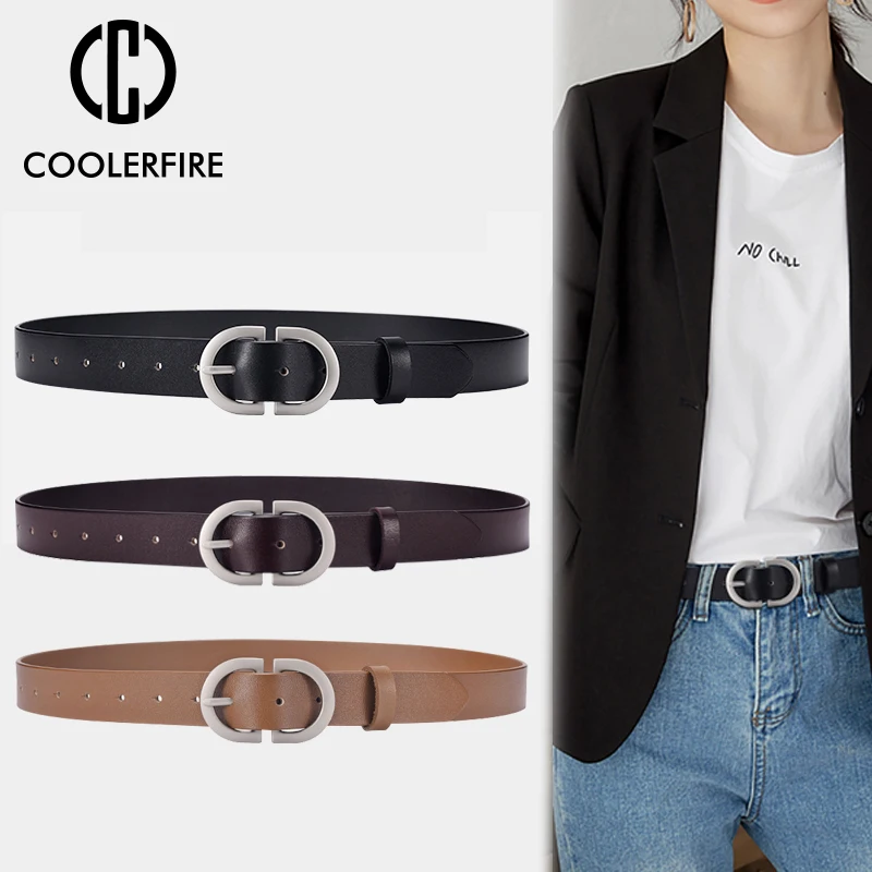 Women's Belt Genuine Leather ladies fashion metal round buckle belt jeans wild luxury brand belts for womenLD032