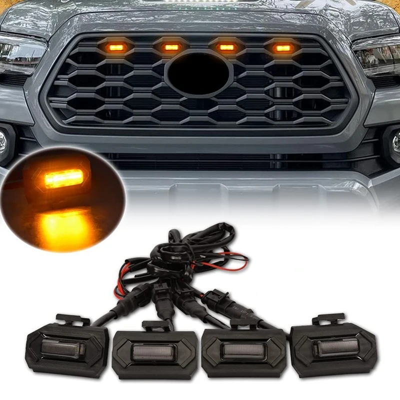 4PCS LED Front Grill Lights For Toyota Tacoma Raptor TRD Off Road Sport 2020 2021 External Grill Lamp