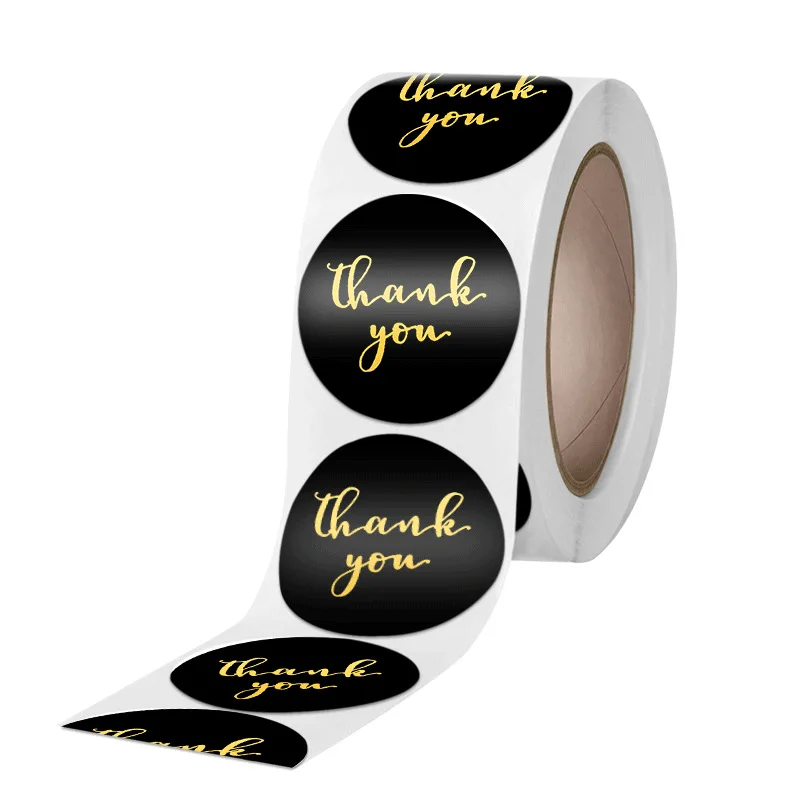 High-end Black Hot Stamping Sticker Factory Direct Stock Black Classic Thank You Sticker Roll, Free Shipping, Wholesale Price