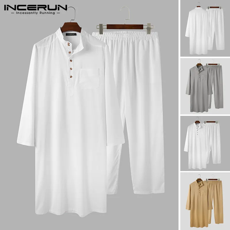 Модные женские мужские эластичные брюки Thobe Caftan с длинным рукавом и воротником