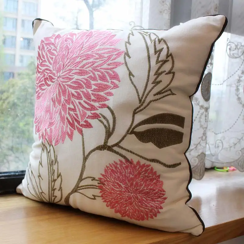 Embroidered Pastoral Floral Cushion Hydrangea cotton chair sofa cushion modern home decor Rectangle pillow drop shipping |