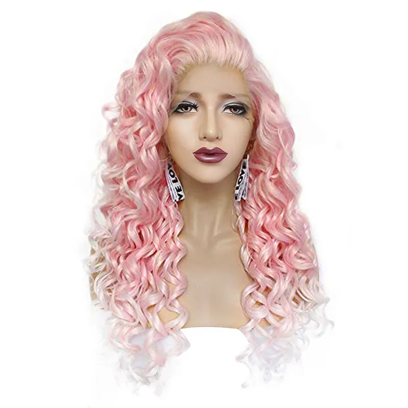 Pink Ombre Ebingoo Ombre Фиолетовый Красный Розовый Блондин Коричневый Оранжевый парик длинный кудрявый синтетический парик на кружеве для женщин высокотемпературное волокно - Цвет: Pink Ombre