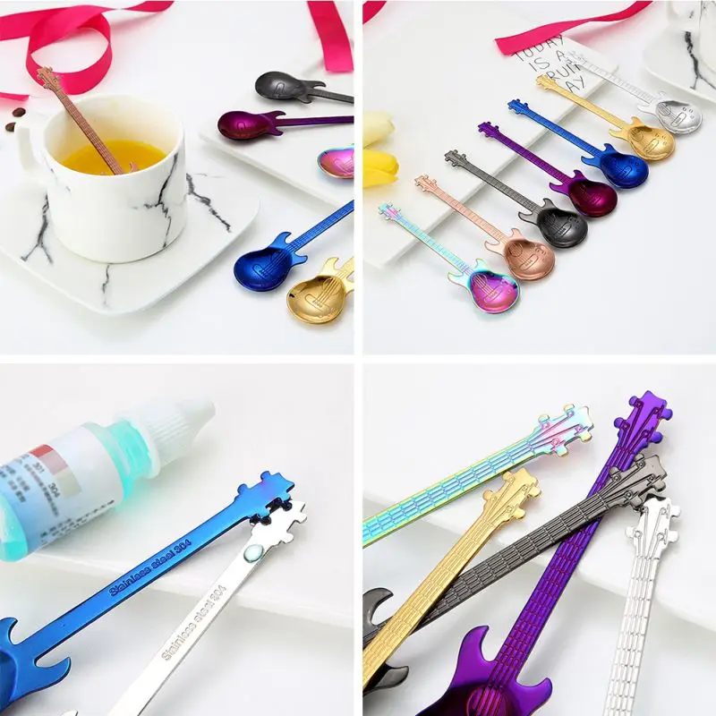 

Colorful Spoon Creative Guitar Coffee Spoon Stainless Steel Coffee Spoon Bass Teaspoon Sugar Spoon Ice Cream Spoon For Home