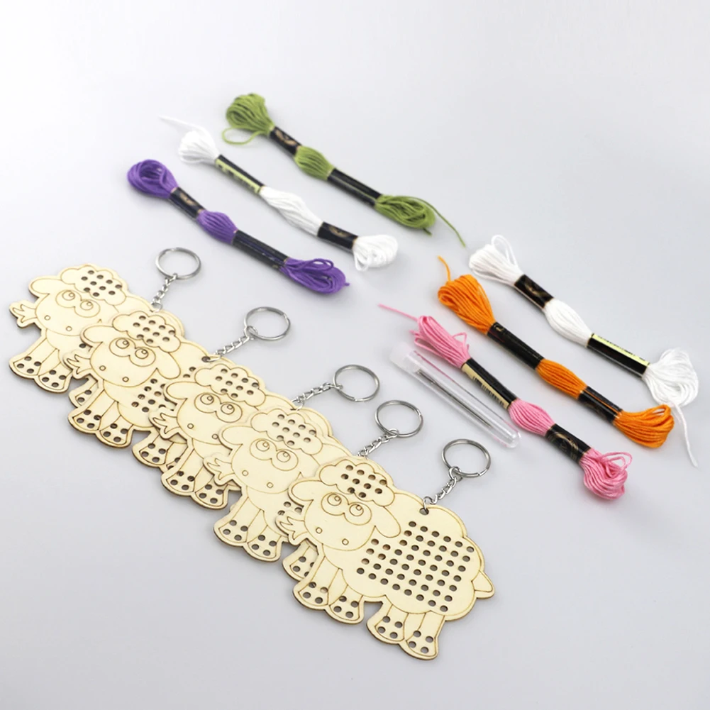 Новый 5 шт Милый Мультфильм Деревянная овца крестиком DIY брелок для ключей