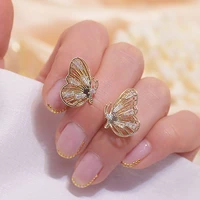 ydl gold color luxury hollow butterfly women earring bling crystal zircon dazzling stud earring wedding engagement jewelry